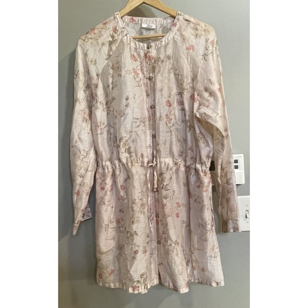 J. Jill Top Tunic Jacket Gauzy Button Down Tie Waist Floral Luxe Lyocell Linen